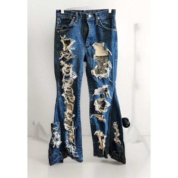 UPCYCLED Wrangler Distressed Wide Leg Jeans Sz 26” Q - Picture 1 of 9